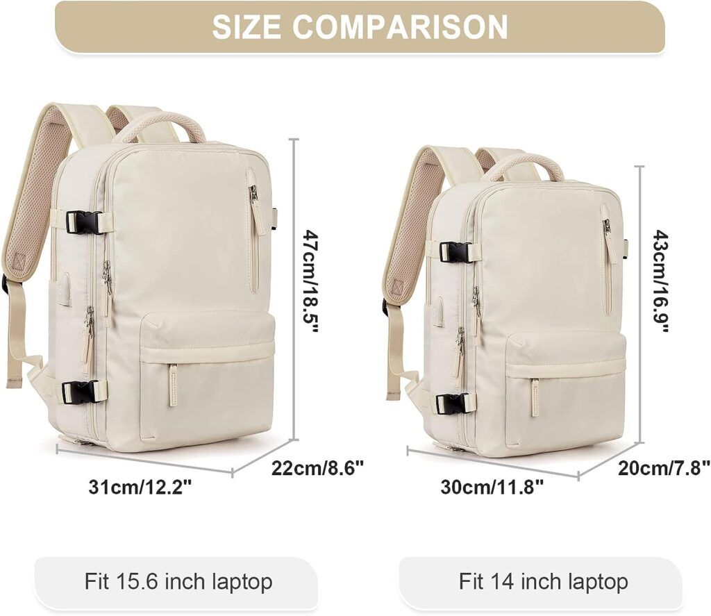 Large Travel Backpack Women, Carry On Backpack,Hiking Backpack Waterproof Outdoor Sports Rucksack Casual Daypack with USB Charging Port Shoes Compartment,Beige